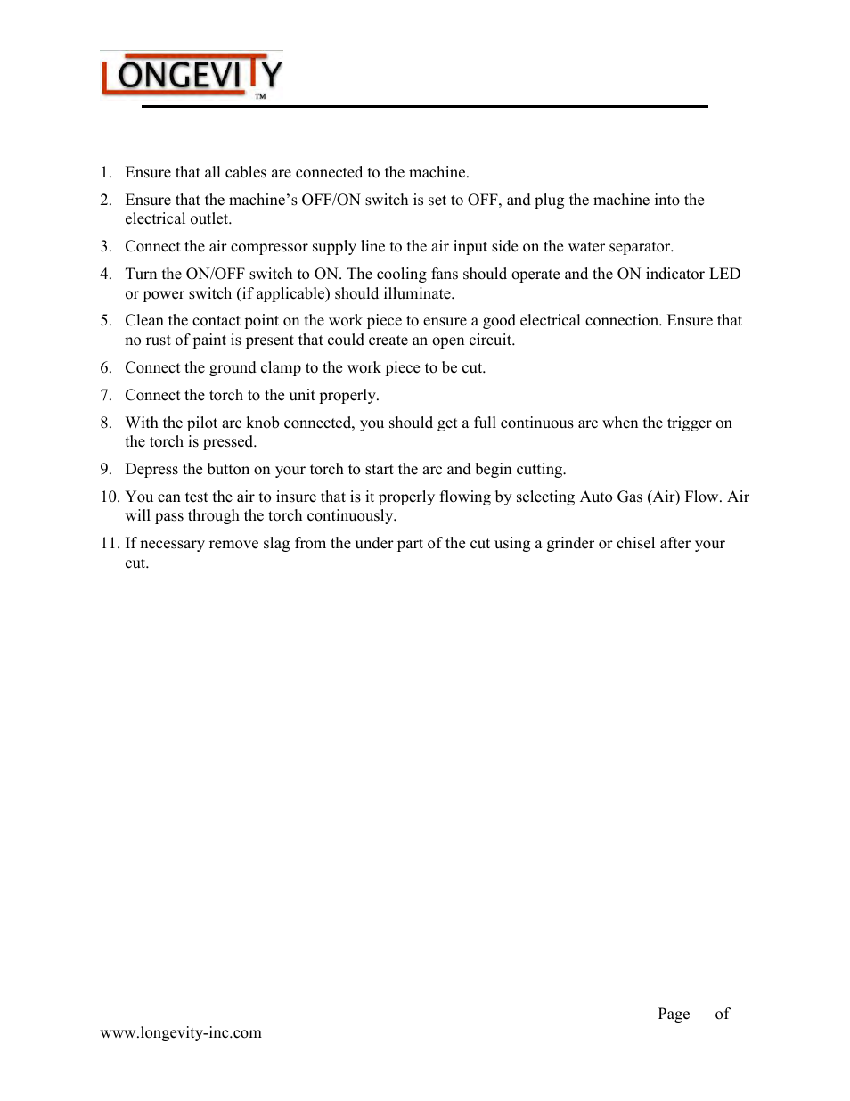 Basic operation, Forcecut 40d and 50d plasma cutters | Longevity FORCECUT 50D User Manual | Page 20 / 30