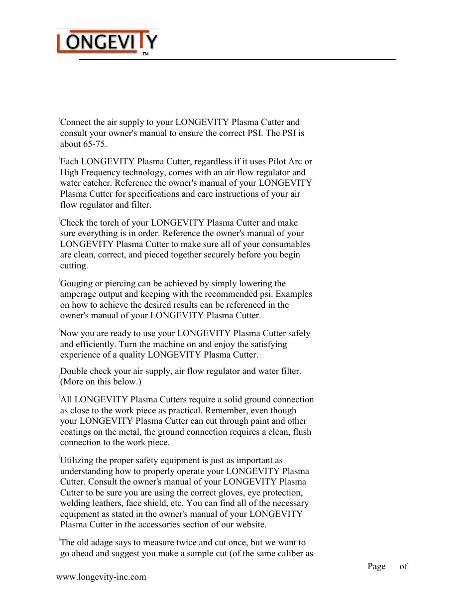 Forcecut 40d and 50d plasma cutters | Longevity FORCECUT 50D User Manual | Page 23 / 30