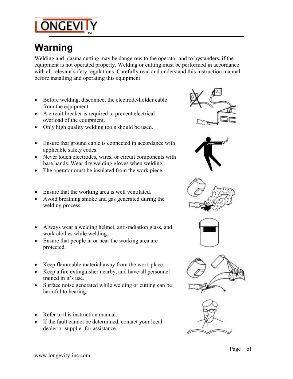 Warning, Forcecut 40d and 50d plasma cutters | Longevity FORCECUT 50D User Manual | Page 7 / 30