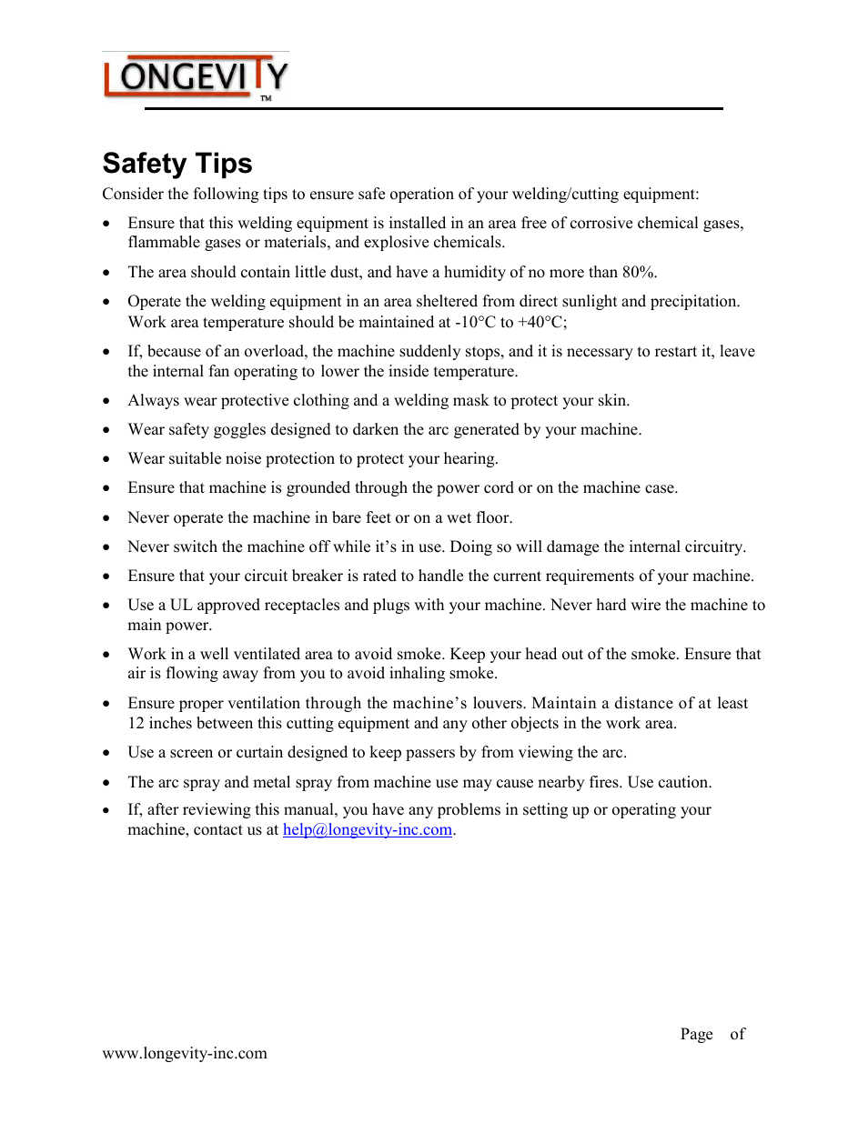 Safety tips, Forcecut 40d and 50d plasma cutters | Longevity FORCECUT 50D User Manual | Page 8 / 30