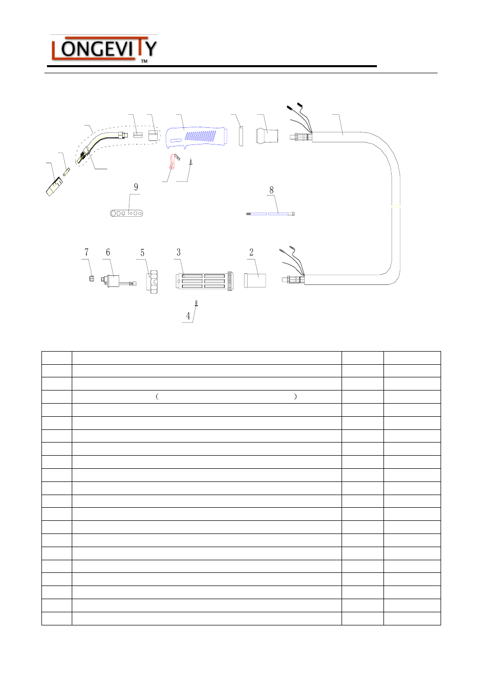 The parts list for the mig gun | Longevity PROMTS 200 User Manual | Page 10 / 23