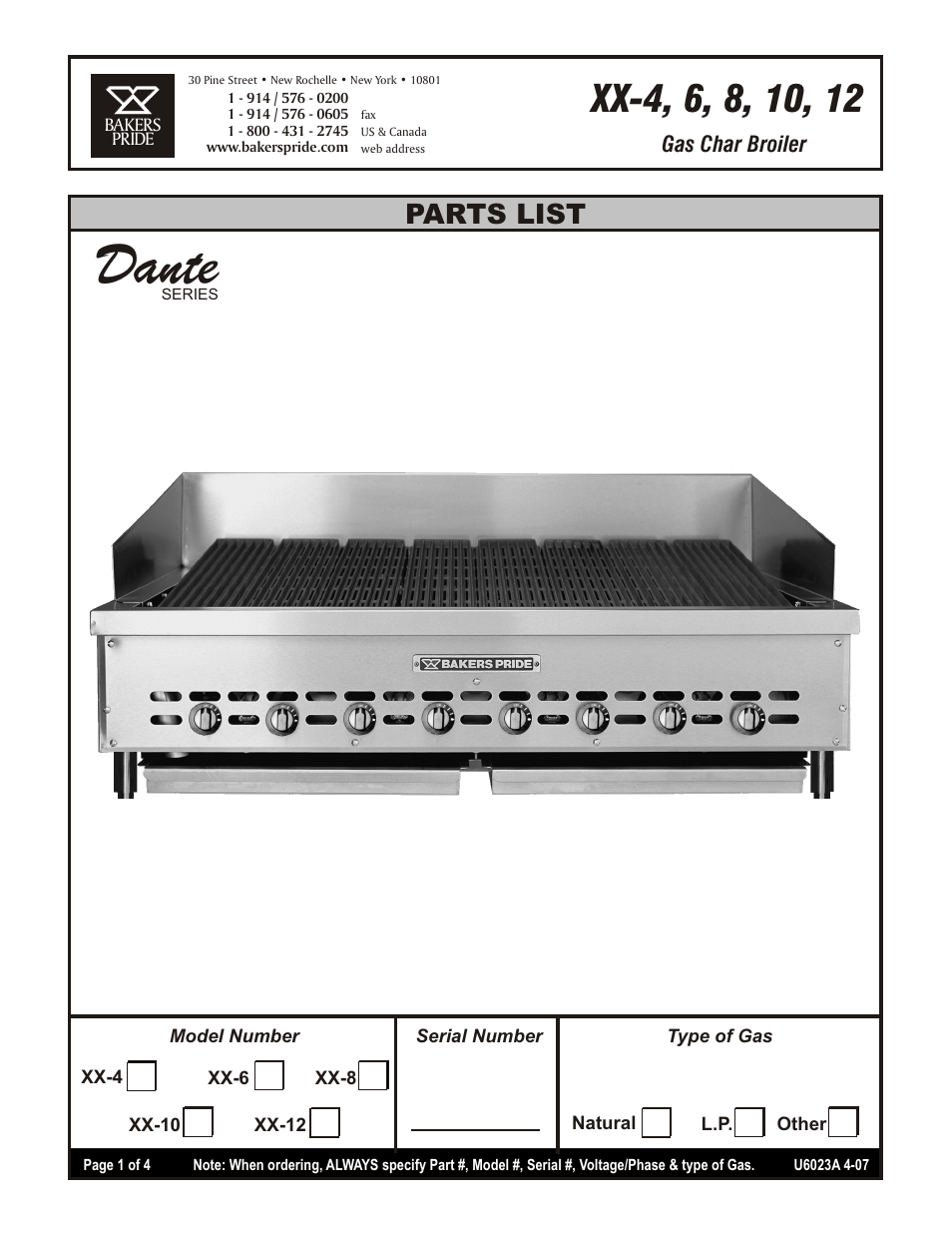 Bakers Pride DANTE XX-10 User Manual | 4 pages
