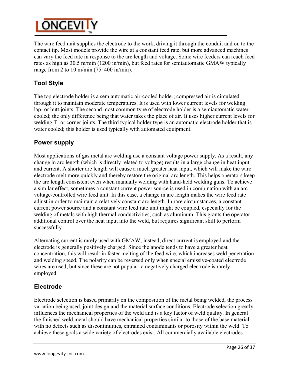 Longevity ARCMATE 205 User Manual | Page 27 / 39