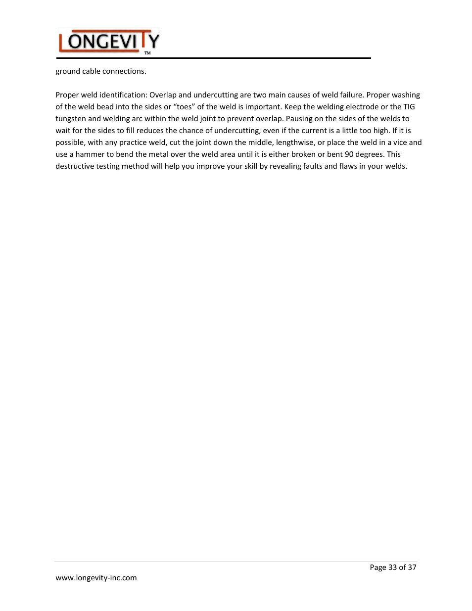 Longevity ARCMATE 205 User Manual | Page 34 / 39