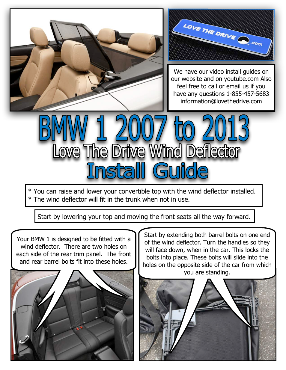 Love The Drive BMW Windstop 1 Series (E88) 128i, 135i 2007 to 2013 User Manual | 2 pages