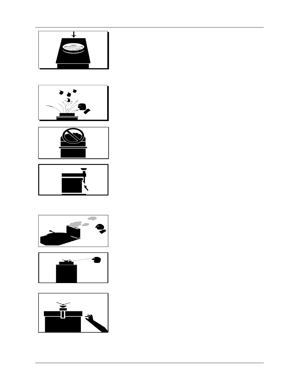 Do not overfill the fryer with shortening, Do not let any water get into the fryer, Do not overload the basket with food | Keep away from the vent, Seal the safety valve properly, Do not over-tighten the spin handle | BKI LPF-F User Manual | Page 7 / 60