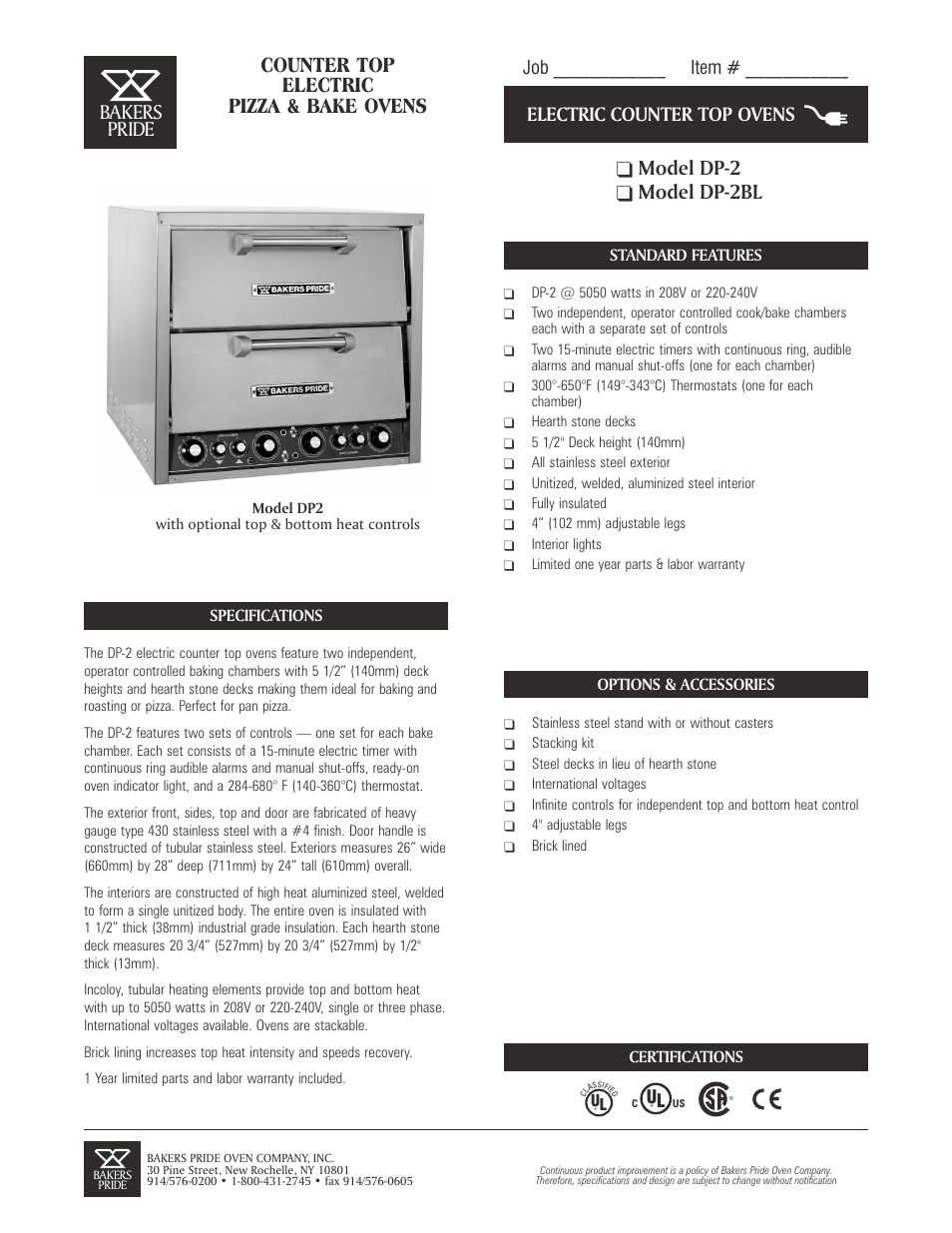Bakers Pride DP-2BL User Manual | 2 pages