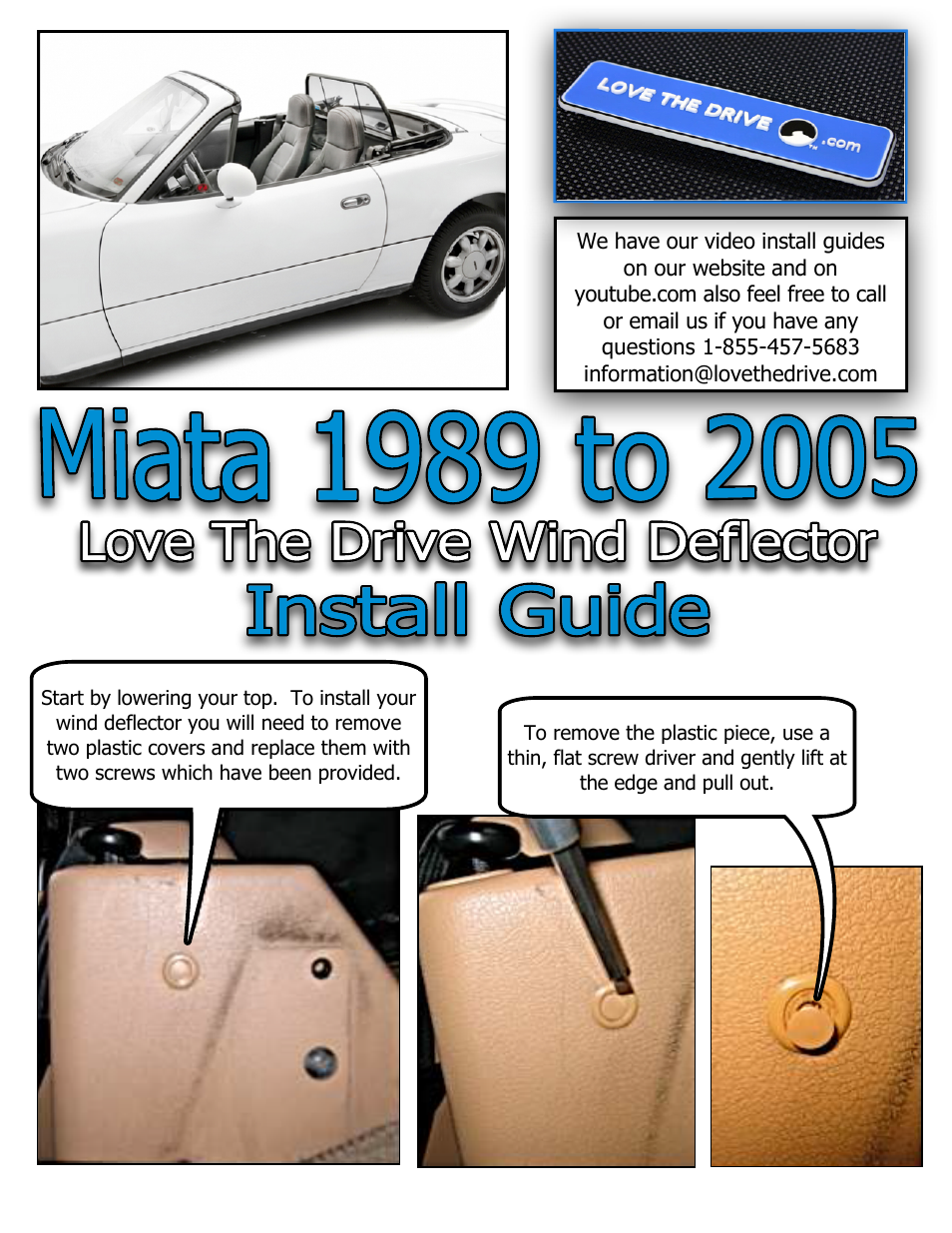 Love The Drive Mazda Miata Wind Deflector 1989 to 2005 User Manual | 2 pages