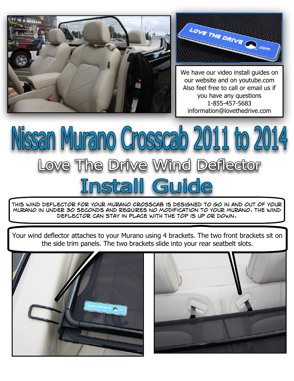 Love The Drive Nissan Murano CrossCabriolet Wind Deflector 2011 to 2014 User Manual | 2 pages