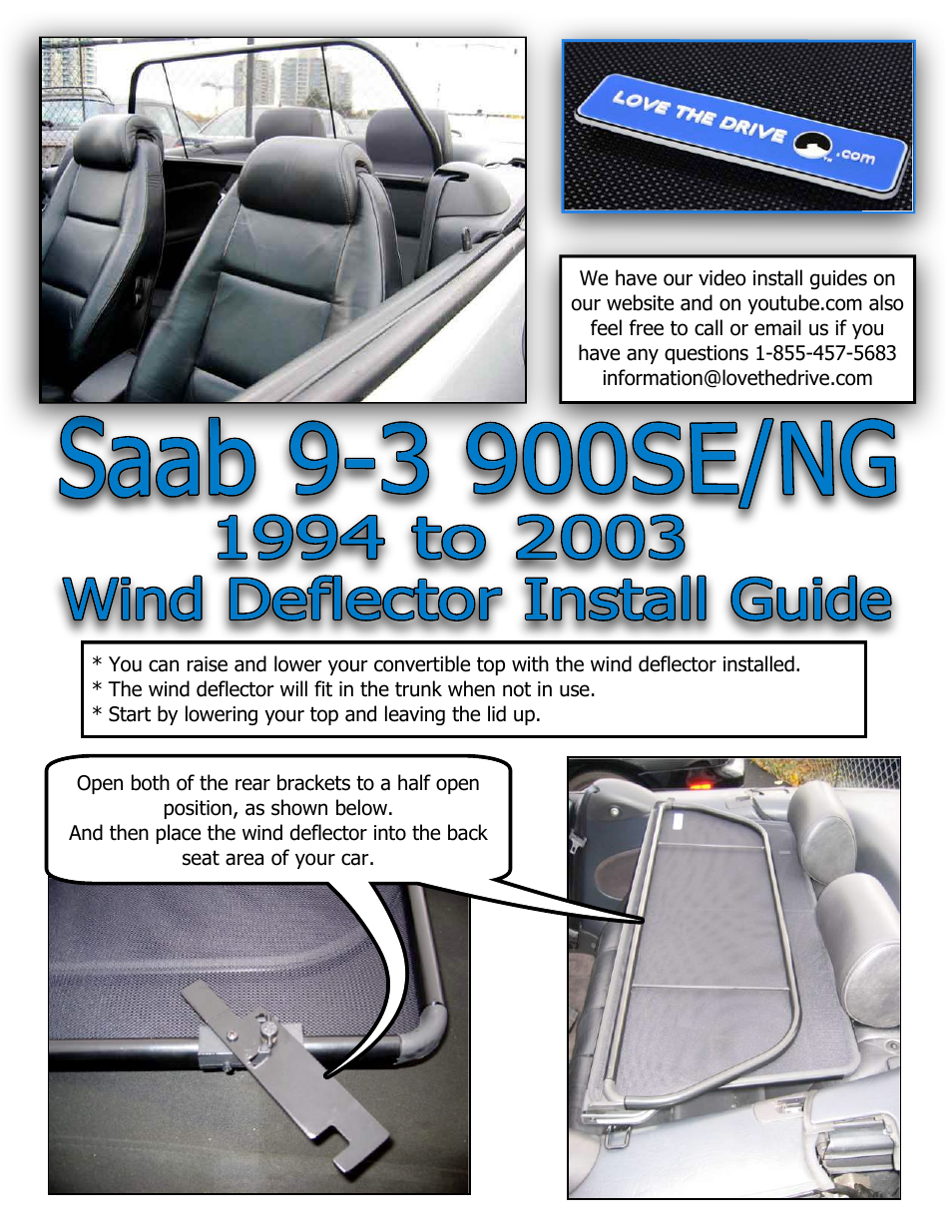 Love The Drive Saab 900SE, 900NG, 9-3 Wind Deflector 1994 to 2003 User Manual | 2 pages