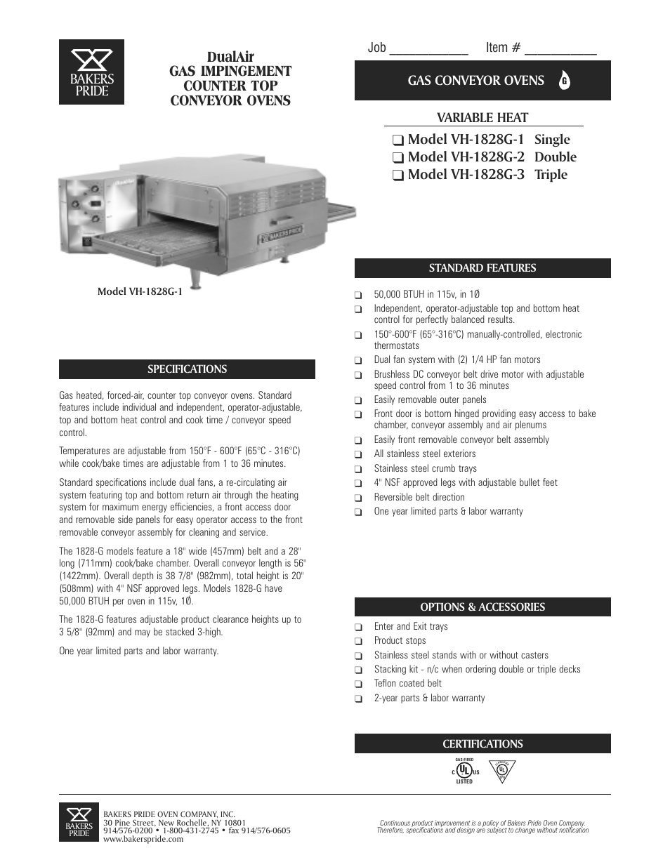 Bakers Pride VH-1828G-1 User Manual | 2 pages