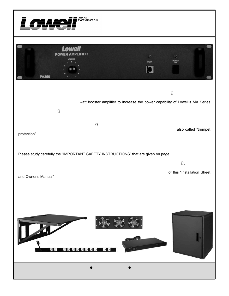 Lowell PA250 User Manual | 8 pages