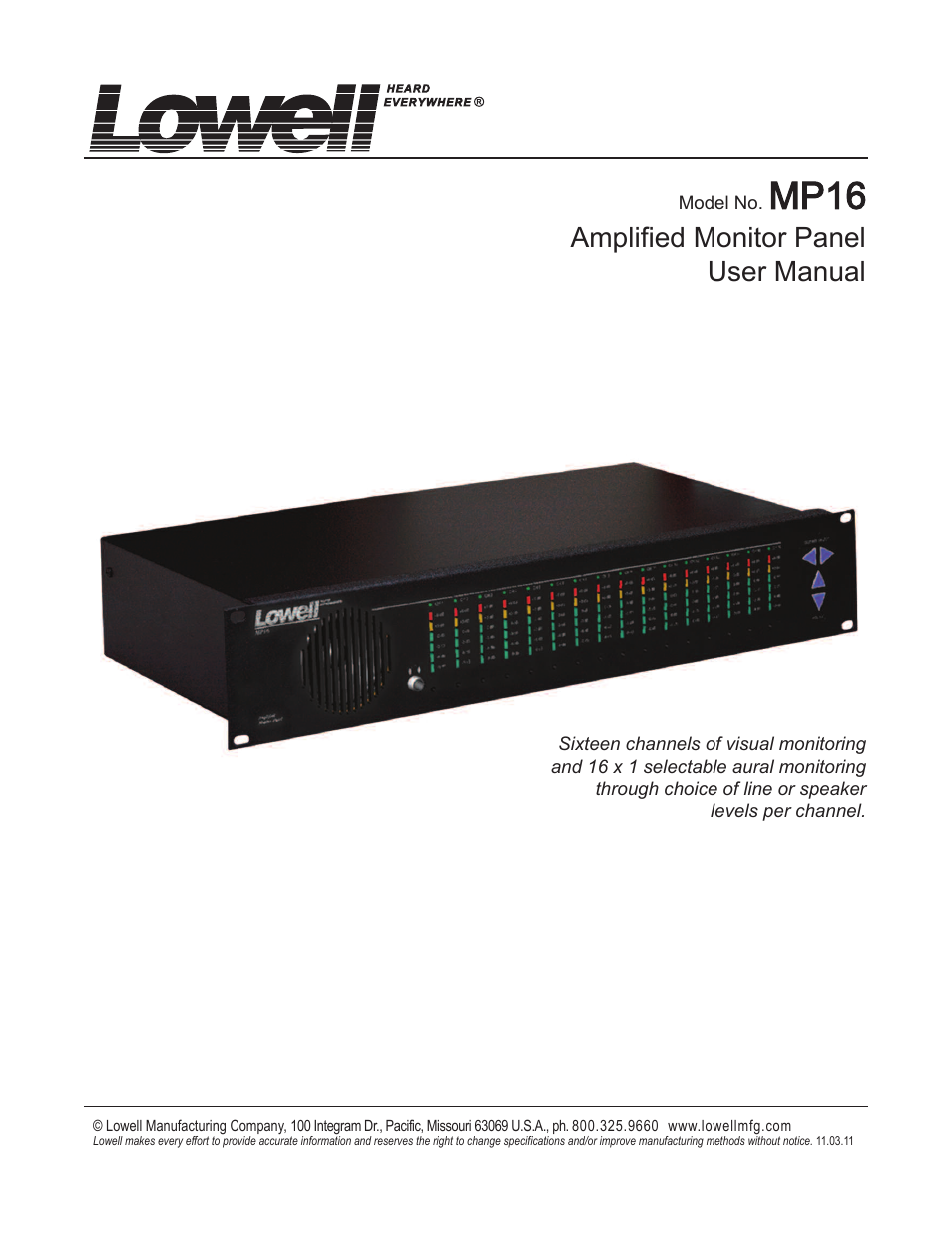 Lowell MP16 User Manual | 9 pages