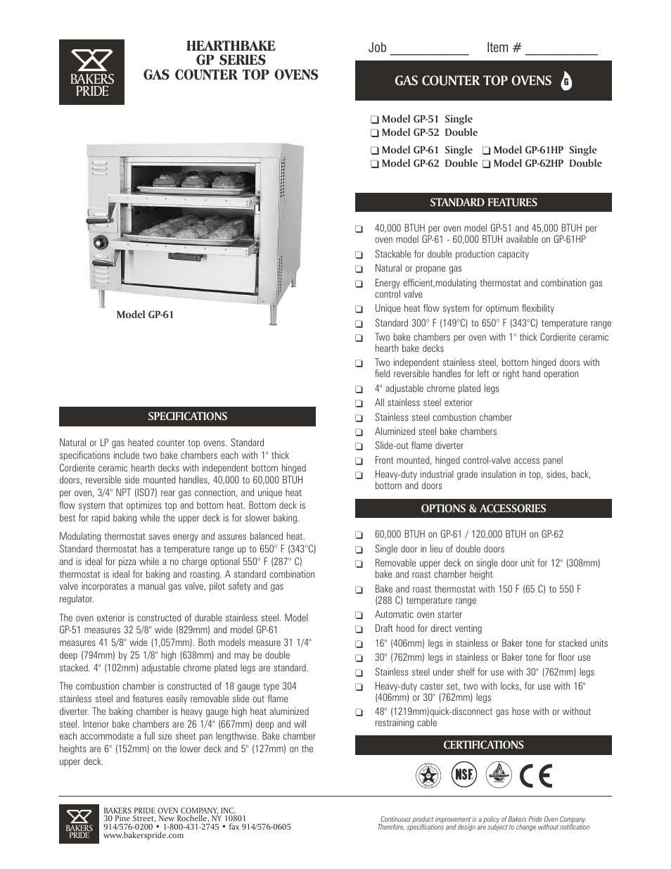 Bakers Pride GP-62 User Manual | 2 pages