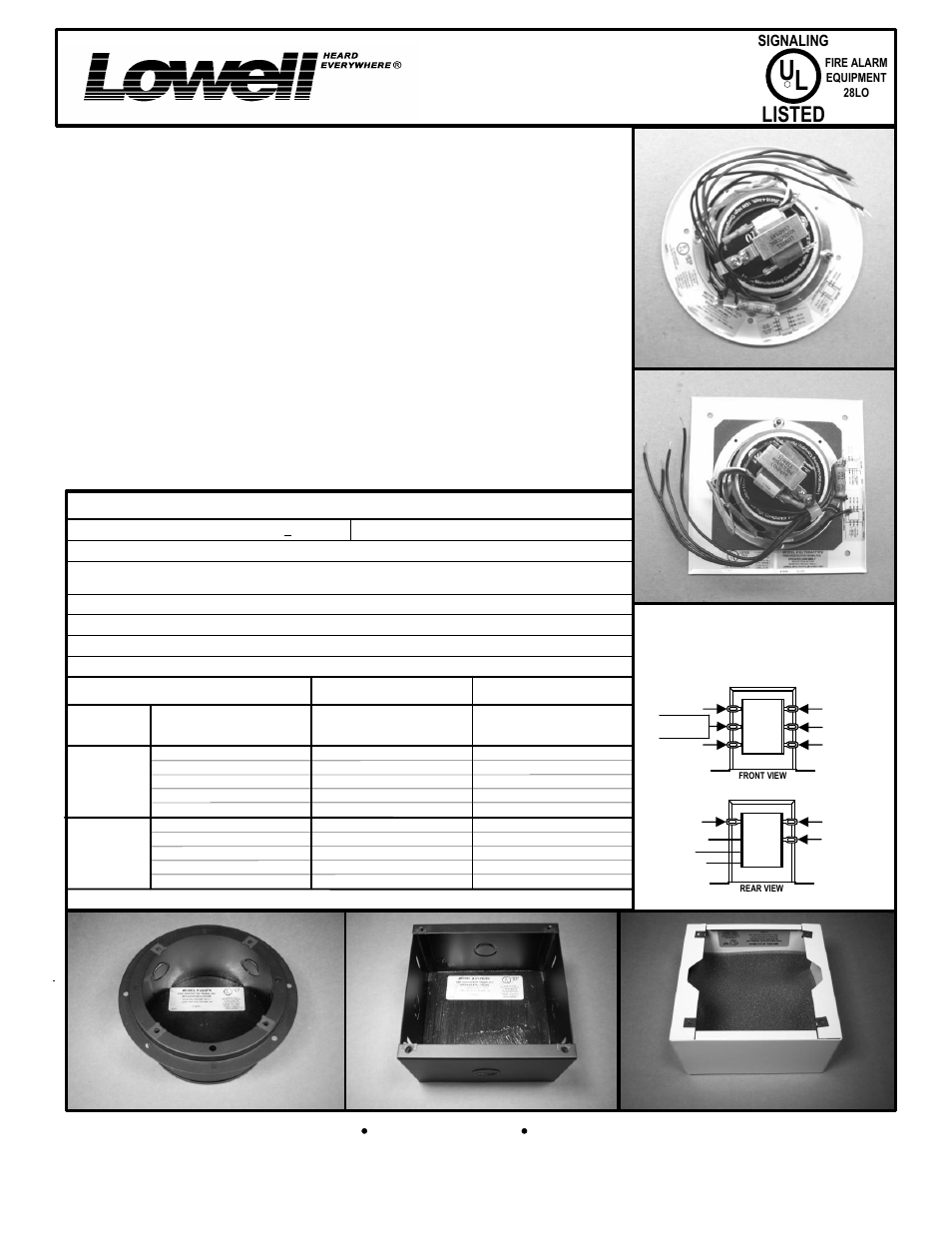 Lowell ULT SERIES User Manual | 1 page