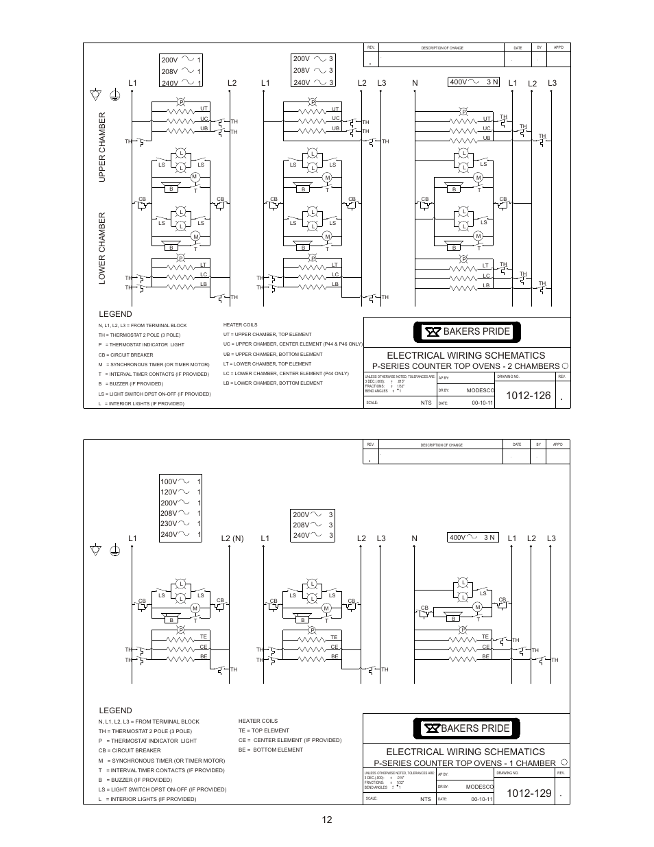 Bakers pride, Electrical wiring schematics | Bakers Pride P-22S User Manual | Page 12 / 12