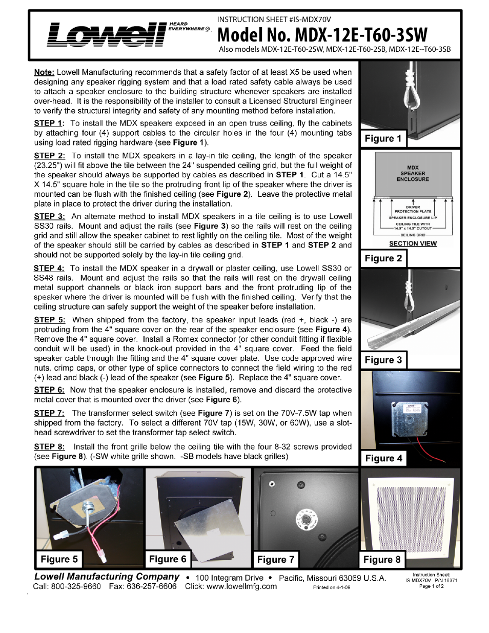 Lowell MDX-12E-T60-3SW User Manual | 2 pages