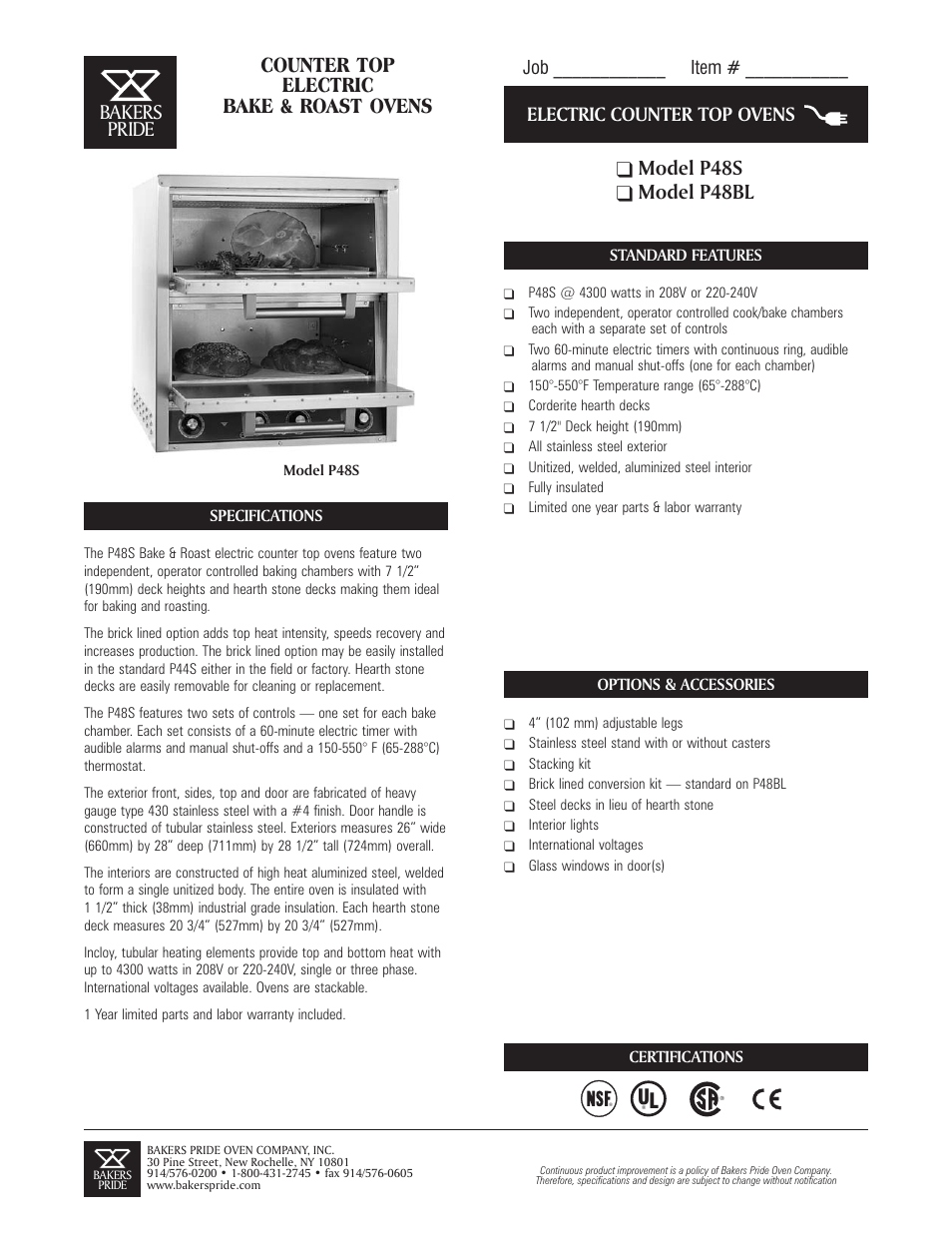 Bakers Pride P48BL User Manual | 2 pages