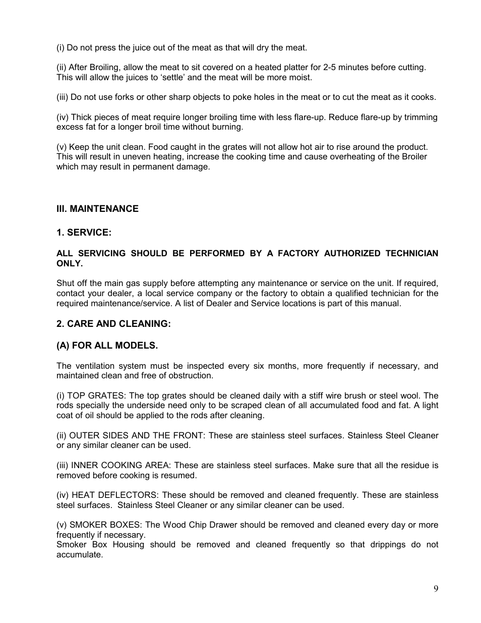 Iii. maintenance | Bakers Pride LC User Manual | Page 9 / 12
