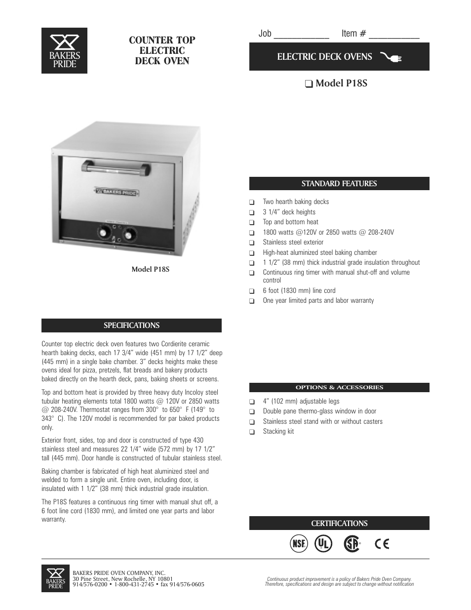 Bakers Pride P18S User Manual | 2 pages