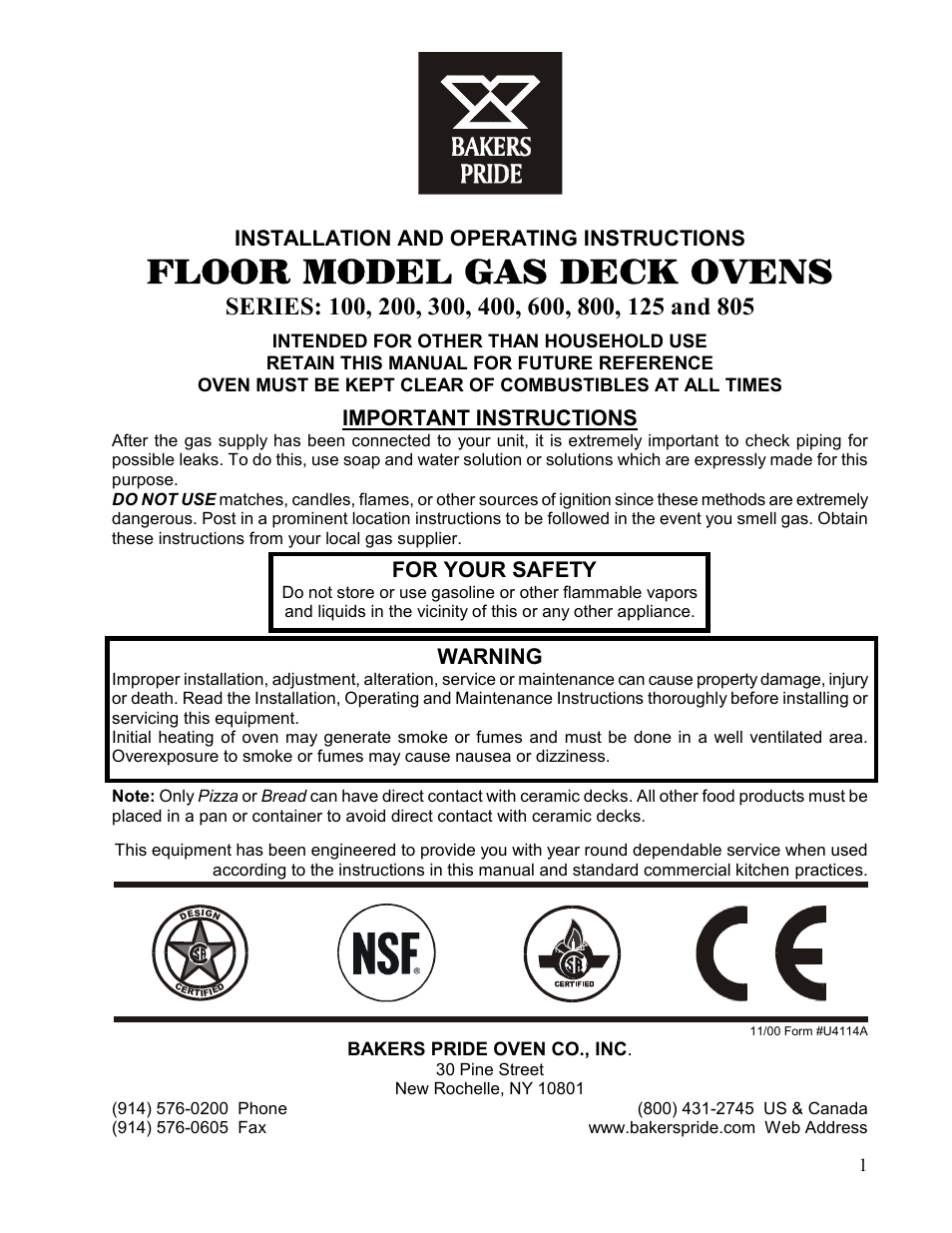 Bakers Pride 300 User Manual | 12 pages