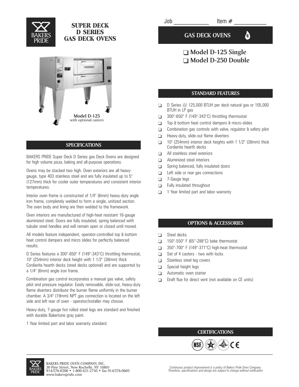 Bakers Pride SUPER DECK D-250 User Manual | 2 pages