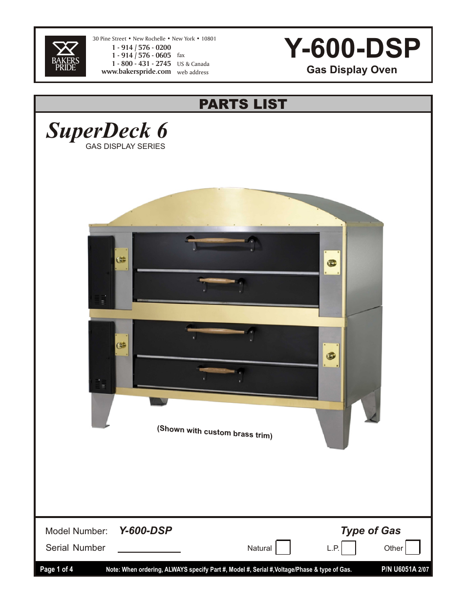 Bakers Pride SUPER DECK 6 Y-600-DSP User Manual | 4 pages