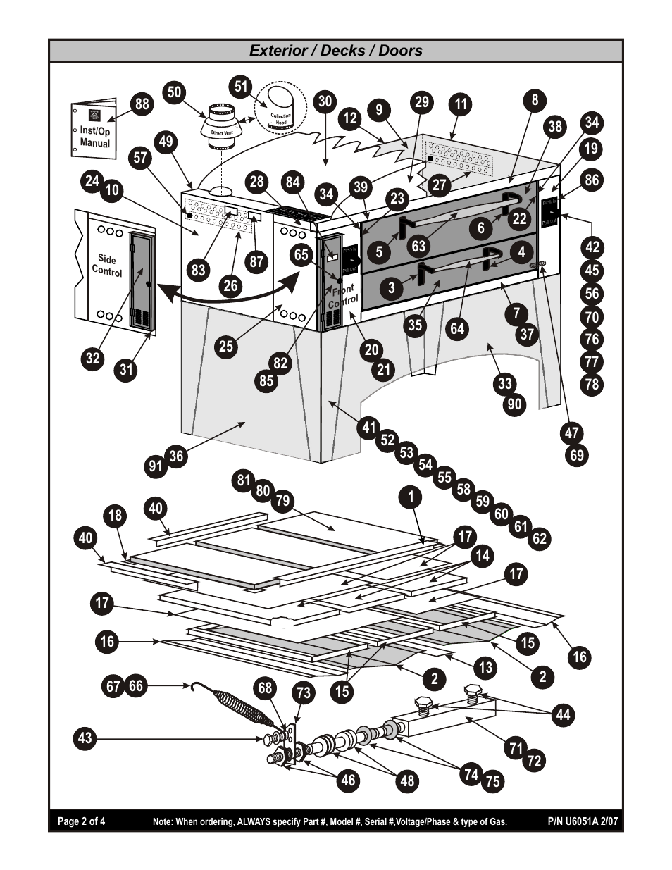 Y-600 dsp, Exterior / decks / doors | Bakers Pride SUPER DECK 6 Y-600-DSP User Manual | Page 2 / 4