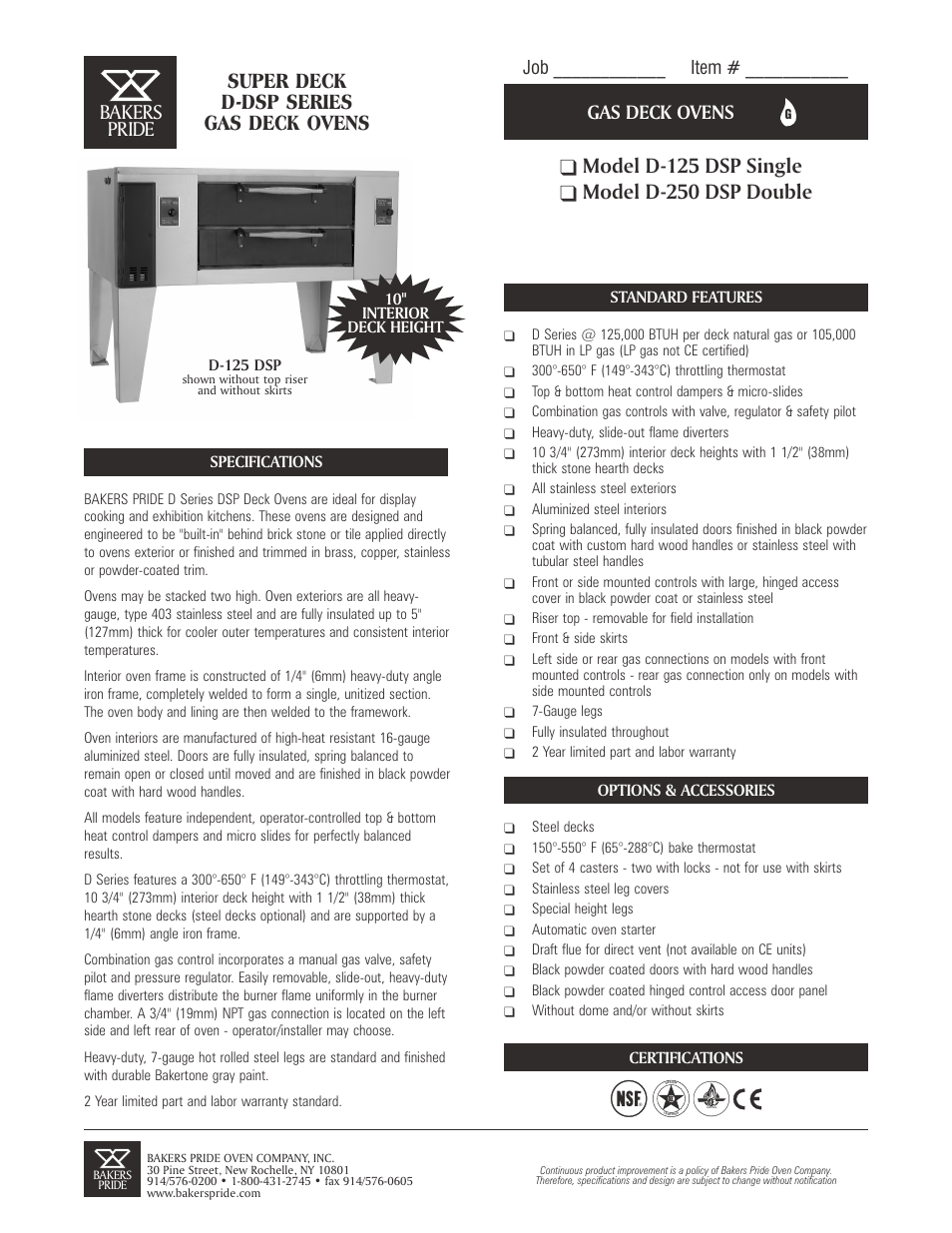 Bakers Pride D-250 DSP User Manual | 2 pages