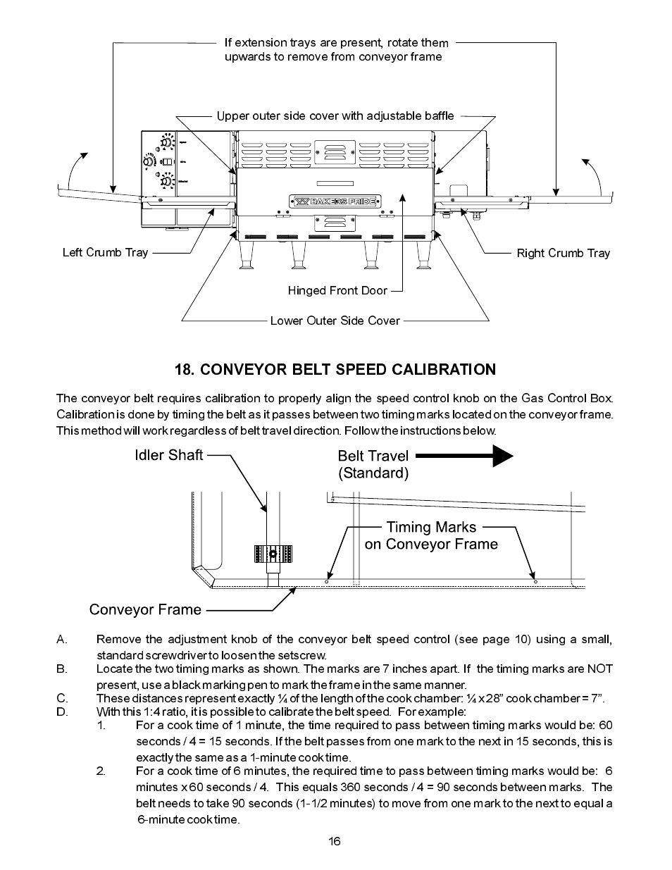 Conveyor belt speed calibration, Product flow | Bakers Pride COUNTERTOP VH1828G User Manual | Page 16 / 32