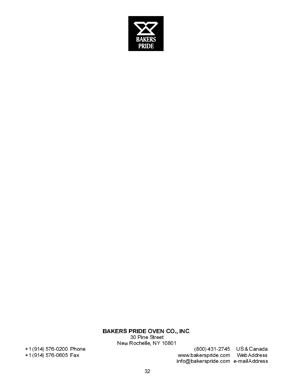 Bakers pride | Bakers Pride COUNTERTOP VH1828G User Manual | Page 32 / 32