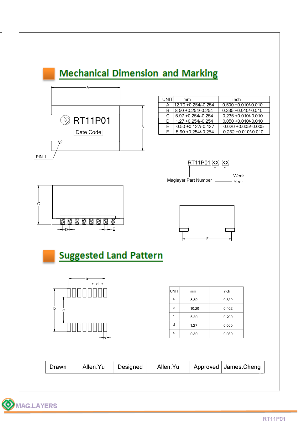 Rt11p01, Rt11p01 xx xx, Date code | Mag Layers USA RT11P01 User Manual | Page 3 / 7