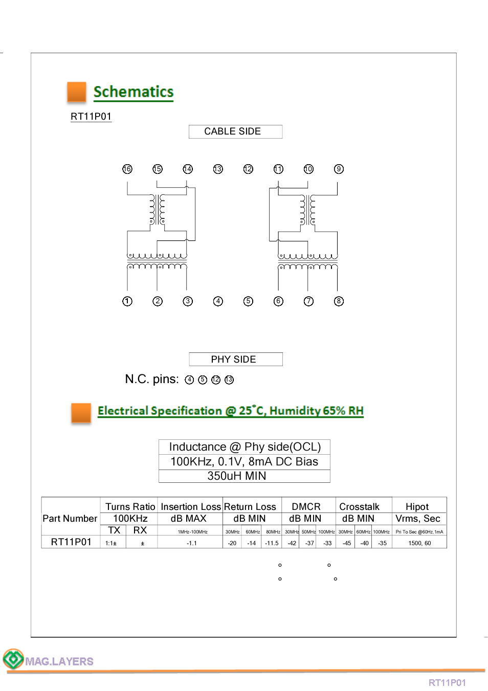 N.c. pins, Tx rx | Mag Layers USA RT11P01 User Manual | Page 4 / 7