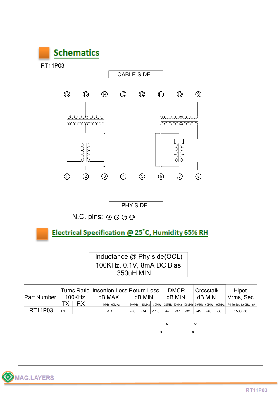 N.c. pins, Tx rx | Mag Layers USA RT11P03 User Manual | Page 4 / 7