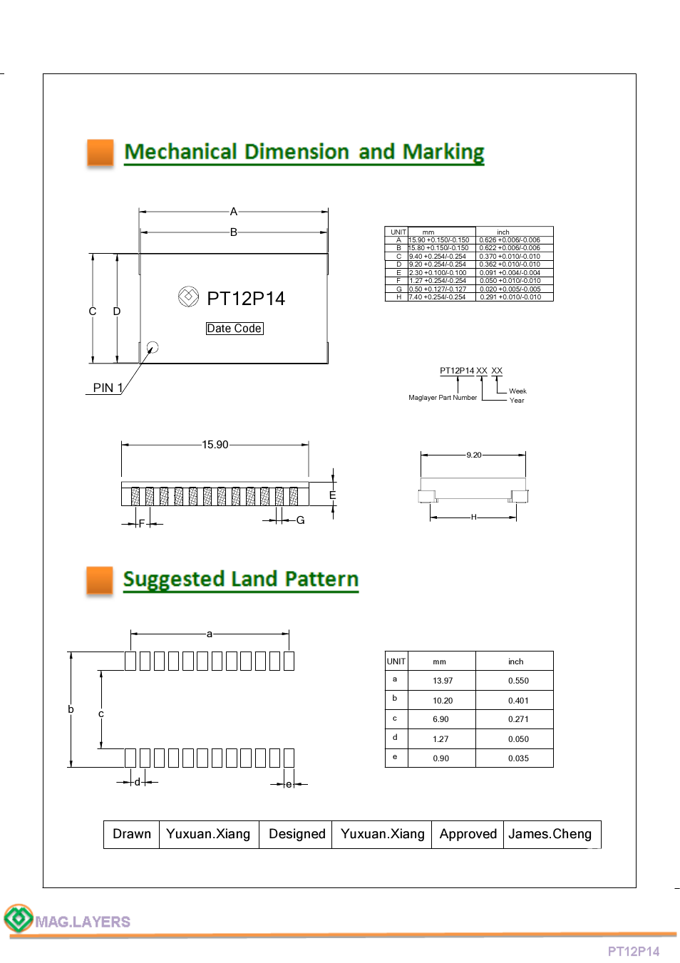 Pt12p14, Pin 1 | Mag Layers USA RT12P14 User Manual | Page 3 / 7