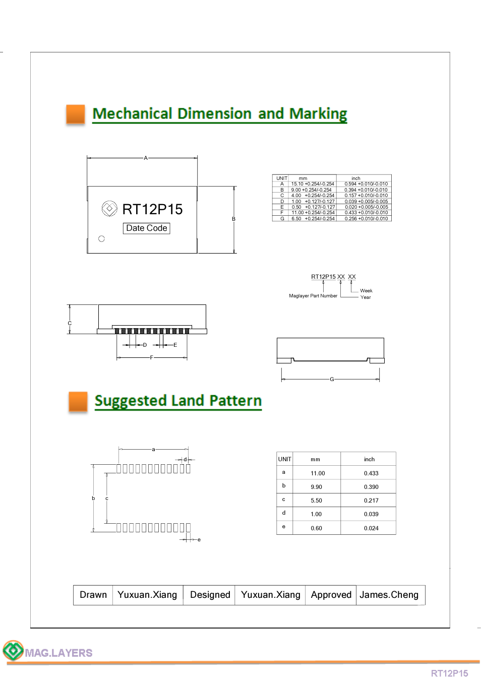 Rt12p15, Date code | Mag Layers USA RT12P15 User Manual | Page 3 / 5