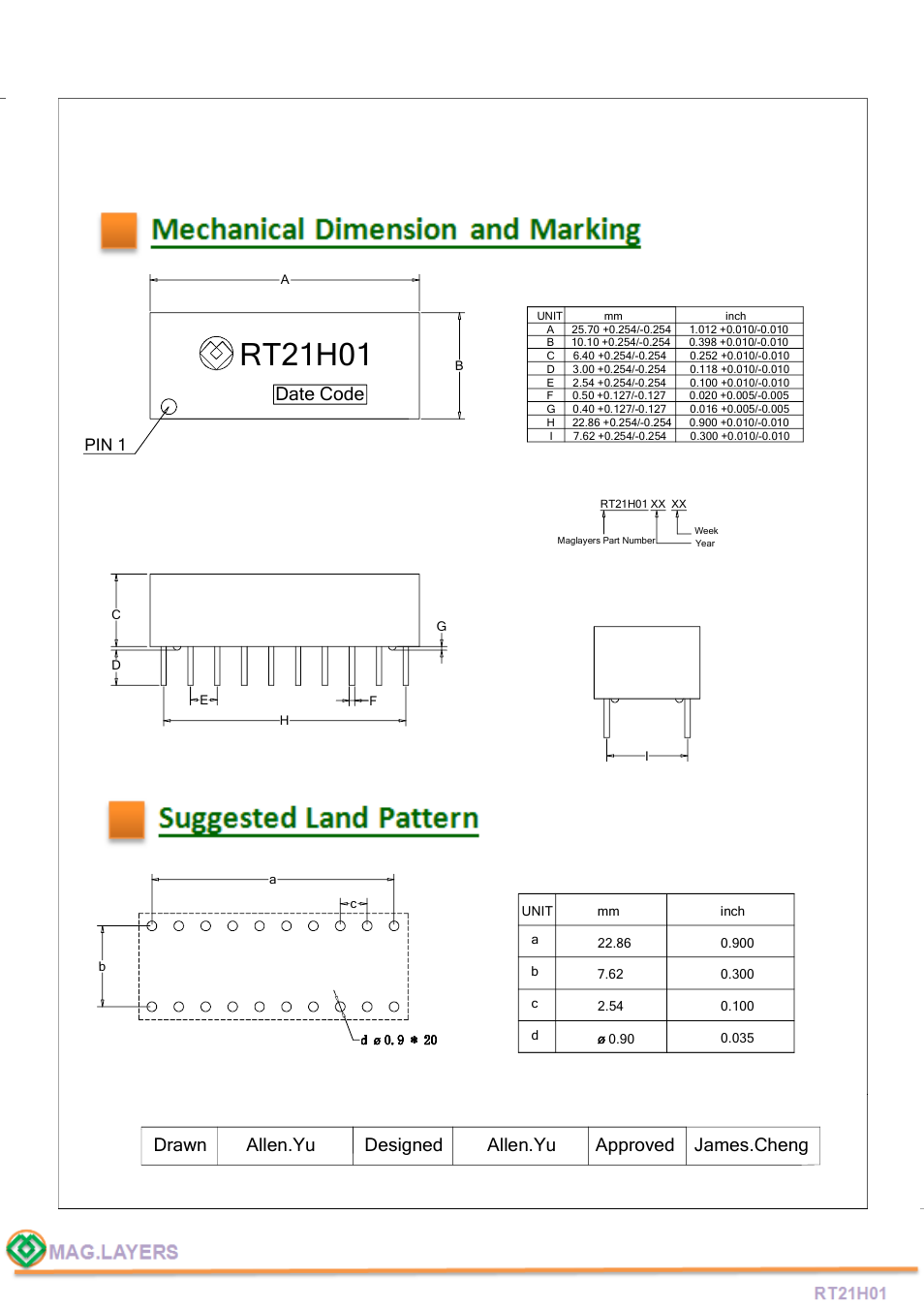 Rt21h01, Date code | Mag Layers USA RT21H01 User Manual | Page 3 / 5