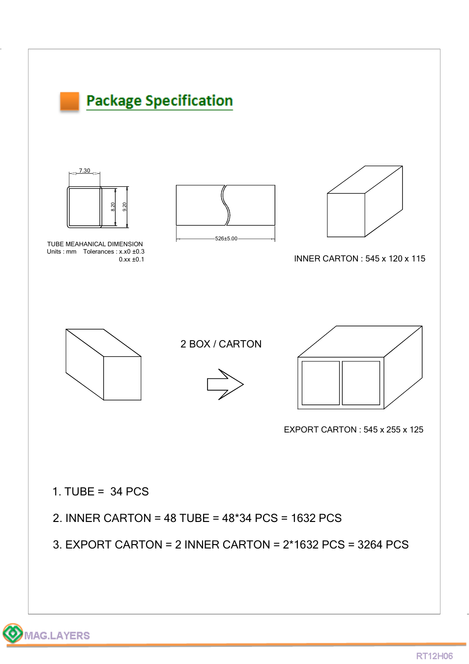 Package specification, 2 box / carton | Mag Layers USA RT12H06 User Manual | Page 6 / 6