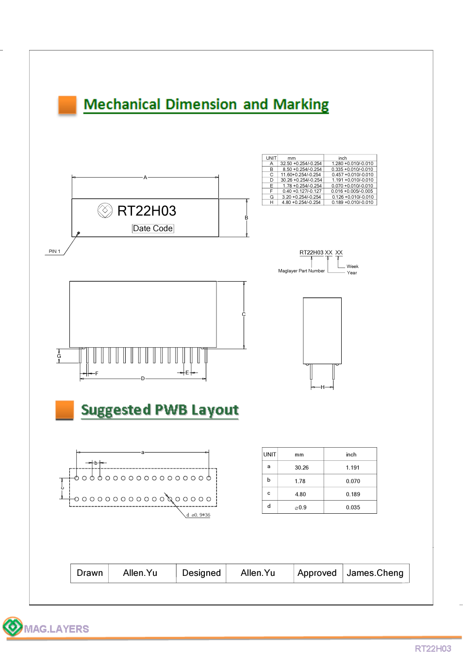 Rt22h03, Date code | Mag Layers USA RT22H03 User Manual | Page 3 / 5