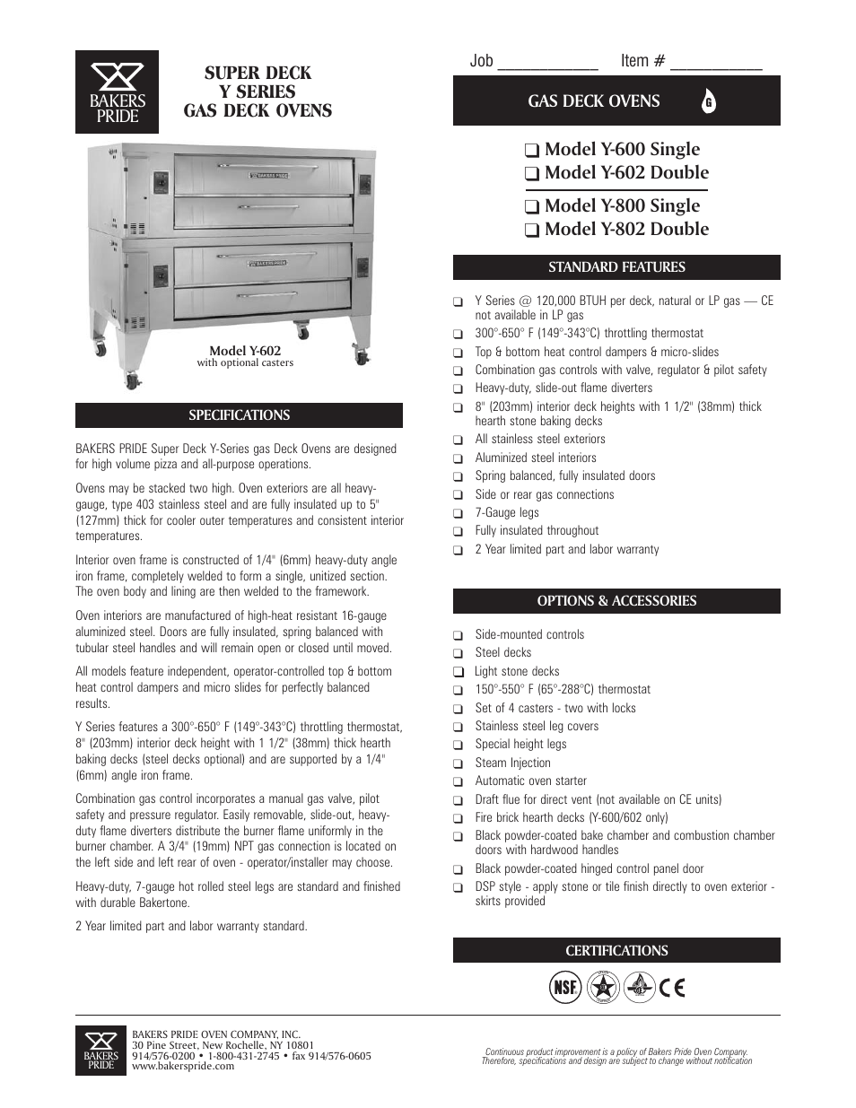 Bakers Pride Y-802 User Manual | 2 pages