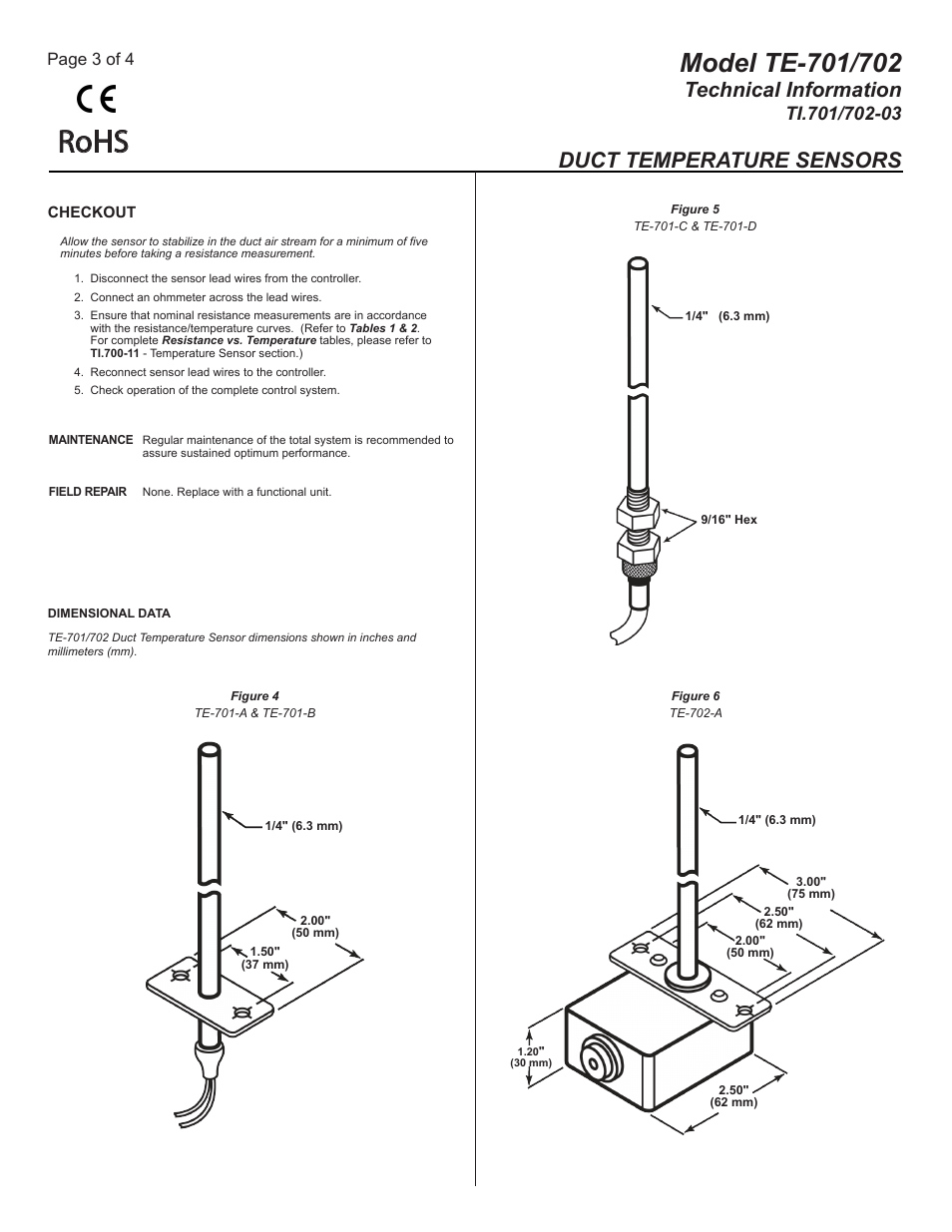 Ti.701-702-02 pg3, Rohs, Technical information | Duct temperature sensors, Page 3 of 4 | MAMAC Systems TE-702 User Manual | Page 3 / 4