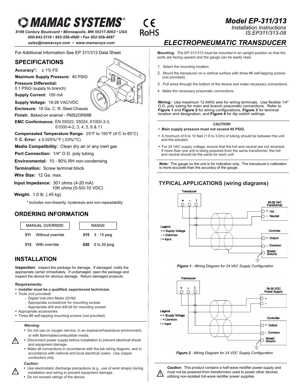 MAMAC Systems EP-313 User Manual | 2 pages