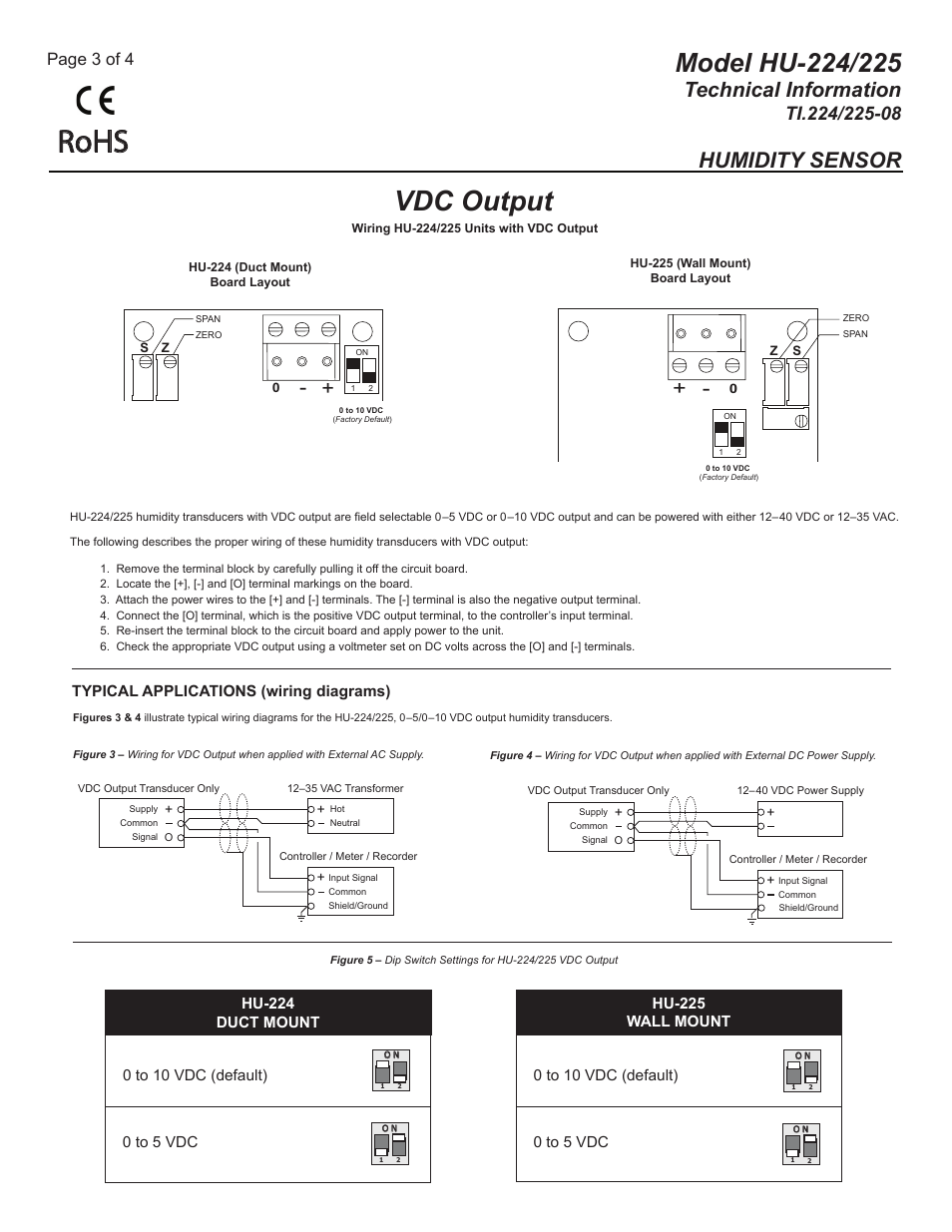 Ti.224.225-08_pg3, Rohs, Vdc output | Technical information, Humidity sensor, Page 3 of 4 | MAMAC Systems HU-225 User Manual | Page 3 / 4