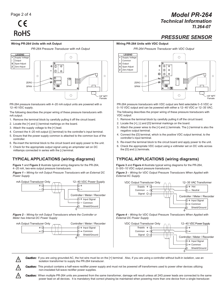 Ti.264-07_pg2, Rohs, Model pr-264 | Technical information, Pressure sensor, Page 2 of 4, Typical applications (wiring diagrams) | MAMAC Systems PR-264 User Manual | Page 2 / 4