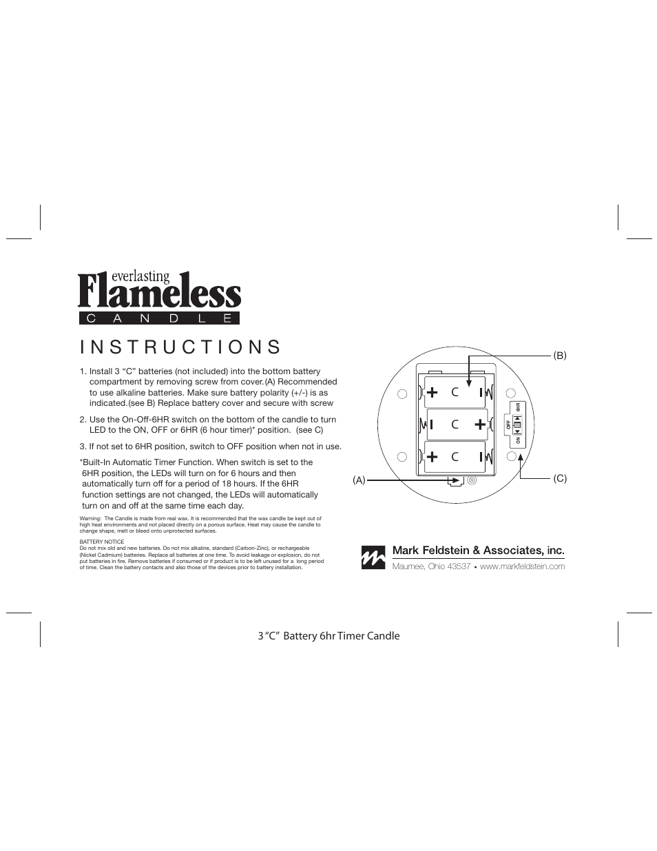 Mark Feldstein & Associates 6, 10, 14 3 Piece Flameless LED Candle Set in Jute with Timer User Manual | 1 page