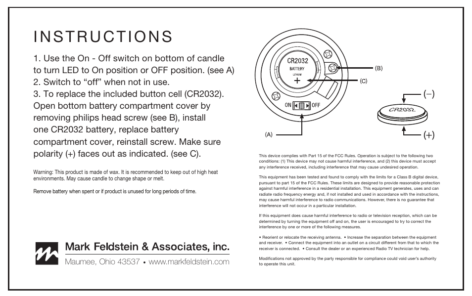 Mark Feldstein & Associates Flameless Mini Jar Candles User Manual | 1 page
