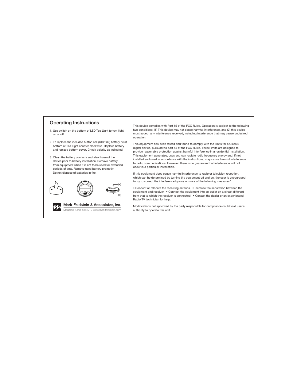 Mark Feldstein & Associates Flameless LED Tea Lights with 3 Piece Snowflake Votives Set User Manual | 1 page