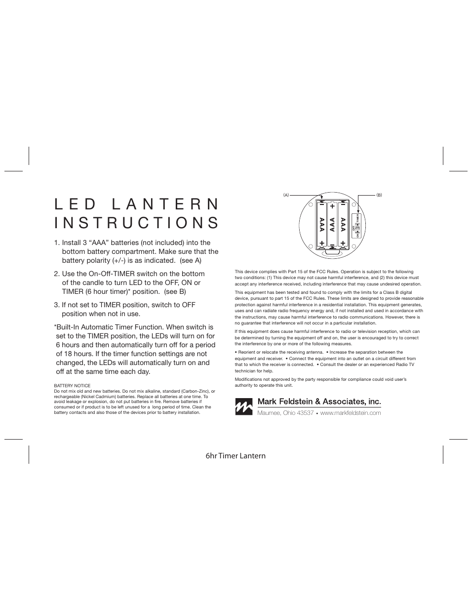Mark Feldstein & Associates Snowflake Hanging Flameless LED Lantern with Timer User Manual | 1 page
