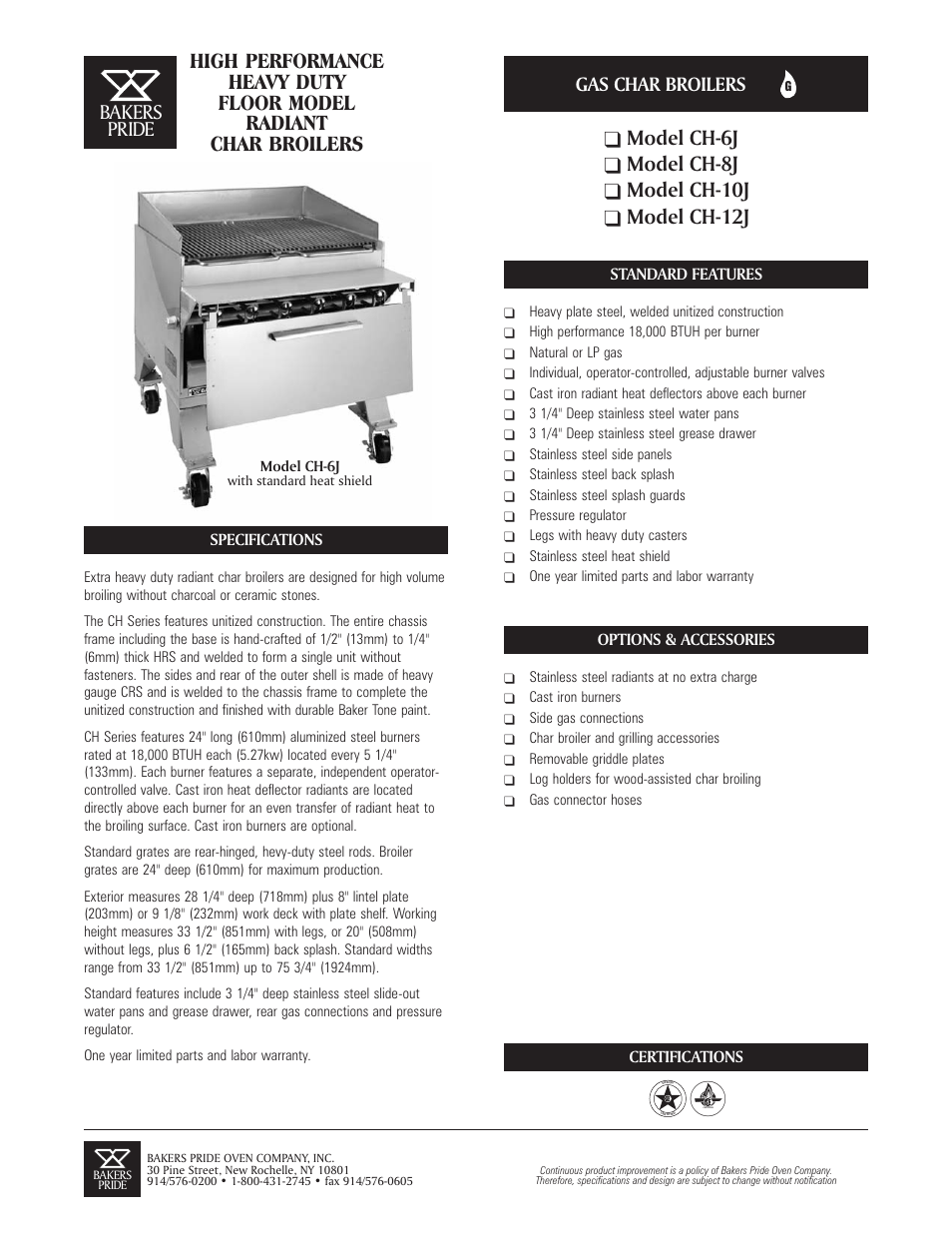 Bakers Pride CH-10J User Manual | 2 pages