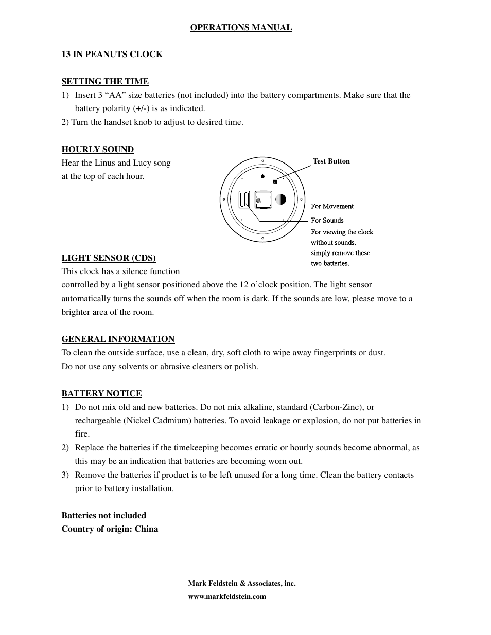 Mark Feldstein & Associates Peanuts Gang Clock 13IN User Manual | 1 page
